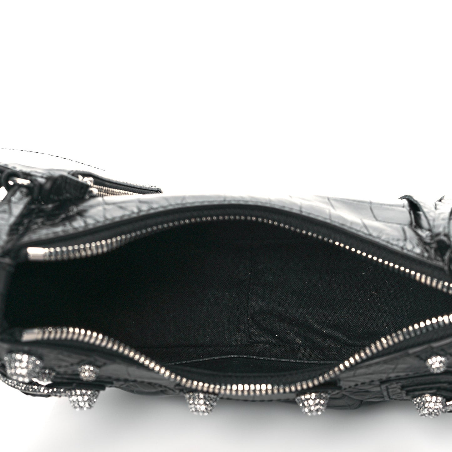 Extra Supple Calfskin Crystal Crocodile Embossed Le Cagole Shoulder Bag XS Black