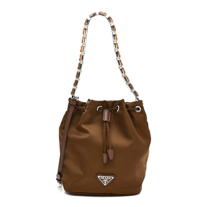 Prada Re-Nylon Saffiano Crystal Mini Re-Edition 1978 Bucket Bag Cacao 1 of 14