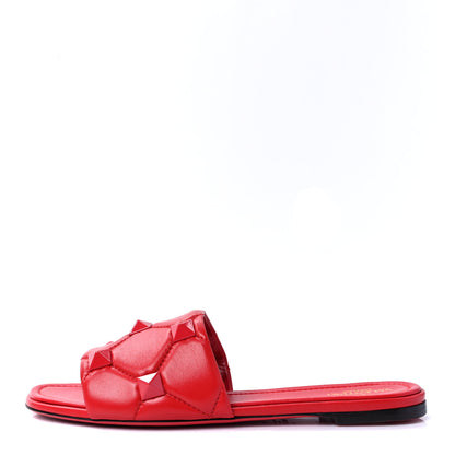 Valentino Garavani Nappa Monochrome Roman Stud Flat Slide Sandals 41 Rouge Pur 1 of 9