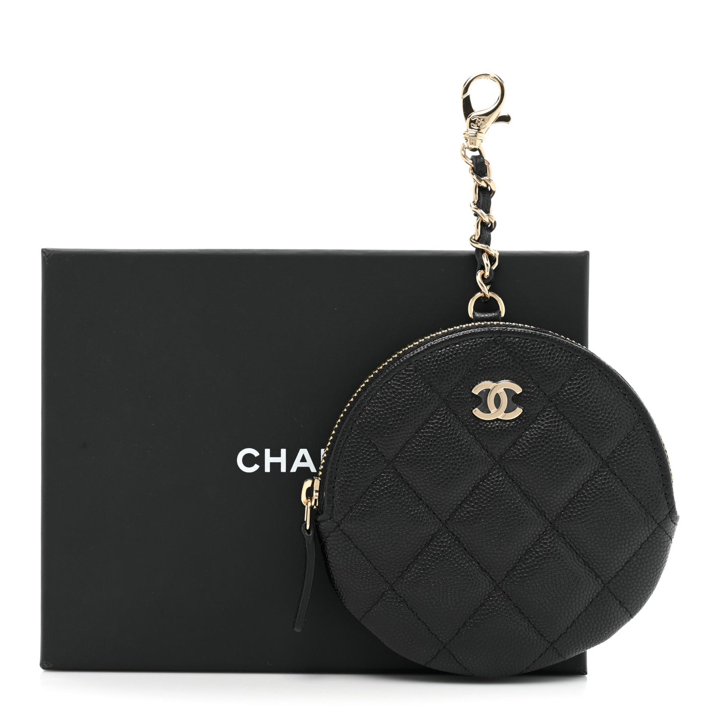 Caviar Quilted Round Clip On Coin Purse Black