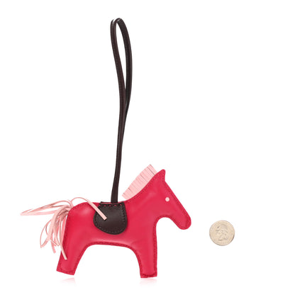 Hermes Milo Lambskin Grigri Rodeo Horse Bag Charm MM Rose Sakura Framboise Rouge Sellier 2 of 5