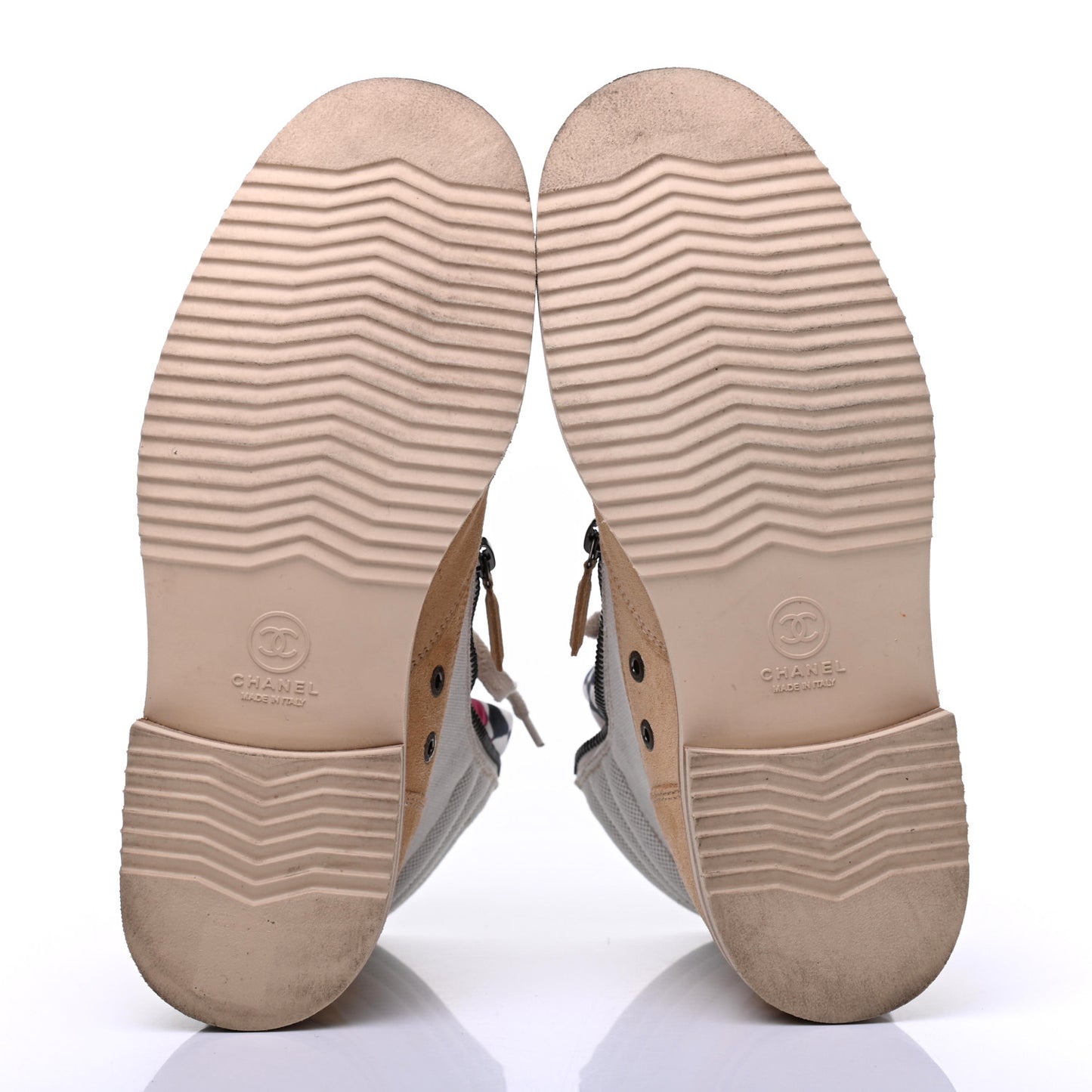 Toile Suede Calfskin CC Lace Up Short Boots 38.5 Light Beige