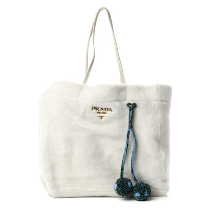 Prada Shearling Saffiano Shoulder Bag White 3 of 10