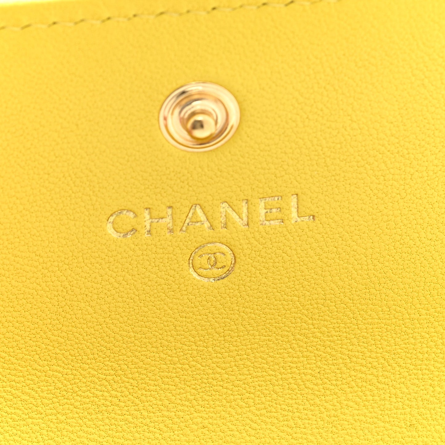 Lambskin Quilted Chanel 19 Flap Card Holder Yellow