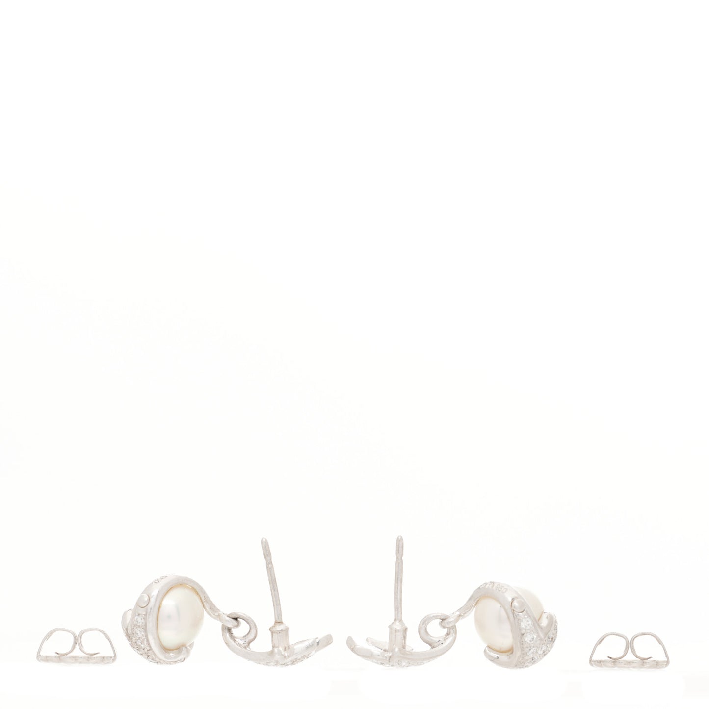 Platinum Diamond Akoya Pearl 7.5-8mm Leaf Drop Earrings