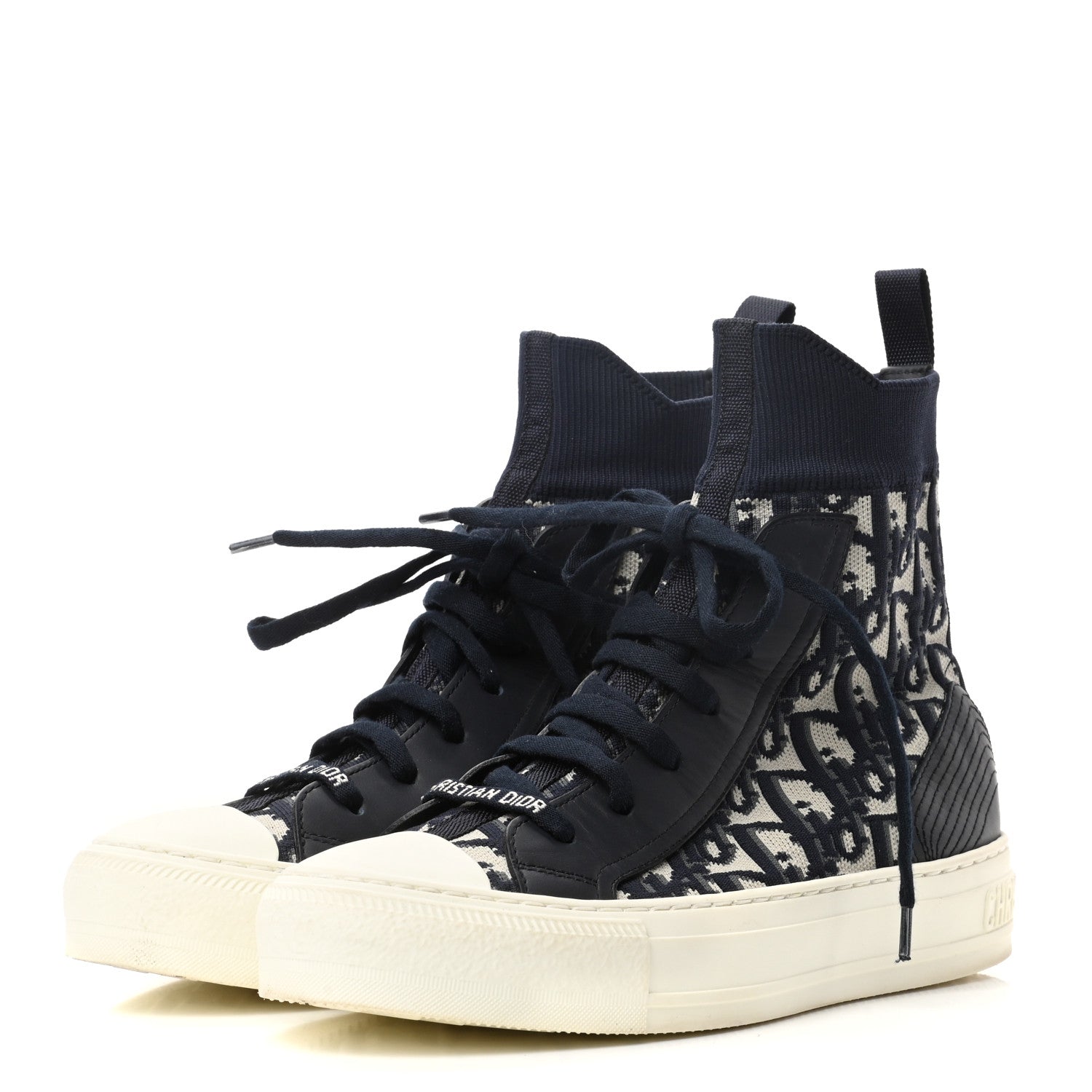 Christian Dior Technical Knit Calfskin Oblique Womens Walk'n Dior High Top Sneakers 36.5 Deep Blue 3 of 8