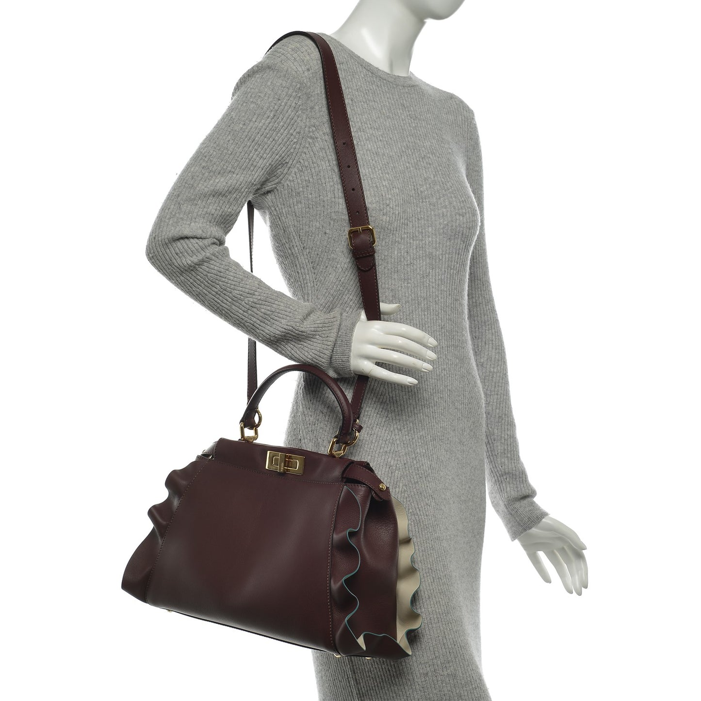 Vitello Seta Waves Bi-Color Medium Peekaboo Iconic Satchel Bordeaux Latte