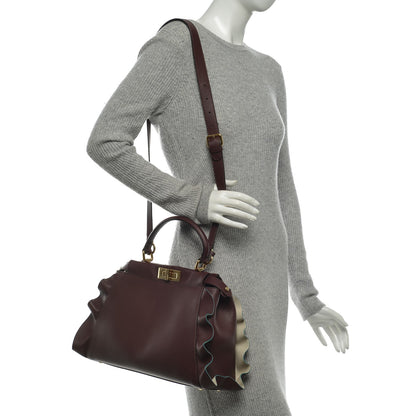 Fendi Vitello Seta Waves Bi-Color Medium Peekaboo Iconic Satchel Bordeaux Latte 2 of 6