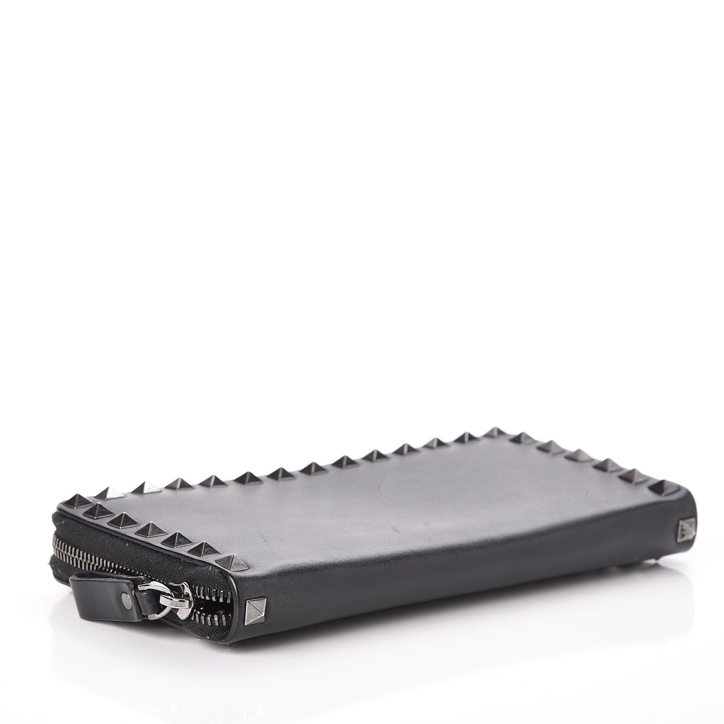 Calfskin Tonal Rockstud Zip Around Wallet Black