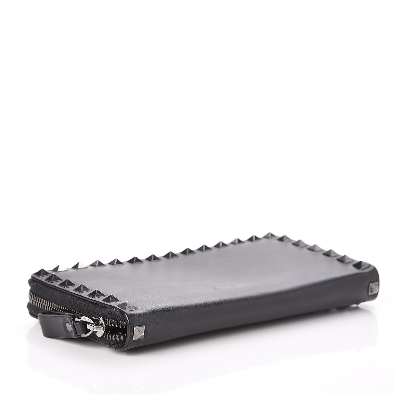 Valentino Garavani Calfskin Tonal Rockstud Zip Around Wallet Black 4 of 8