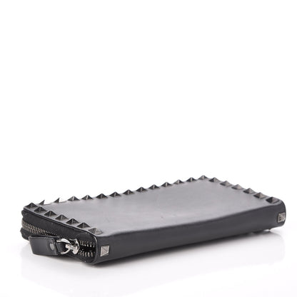 Valentino Garavani Calfskin Tonal Rockstud Zip Around Wallet Black 4 of 8
