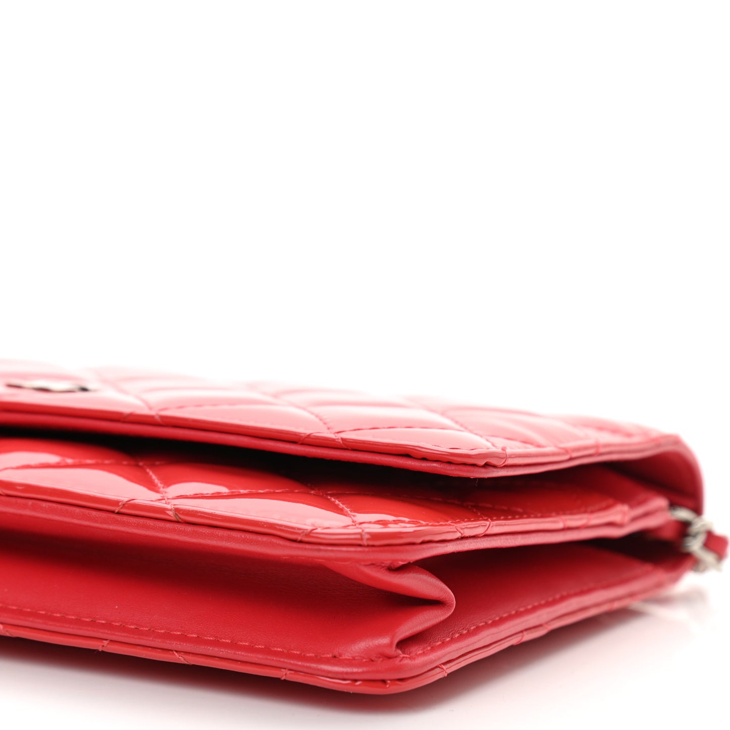 Patent Quilted Wallet On Chain WOC Red