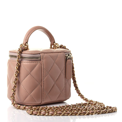 Chanel Lambskin Quilted Top Handle Mini Vanity Case With Chain Beige 2 of 4