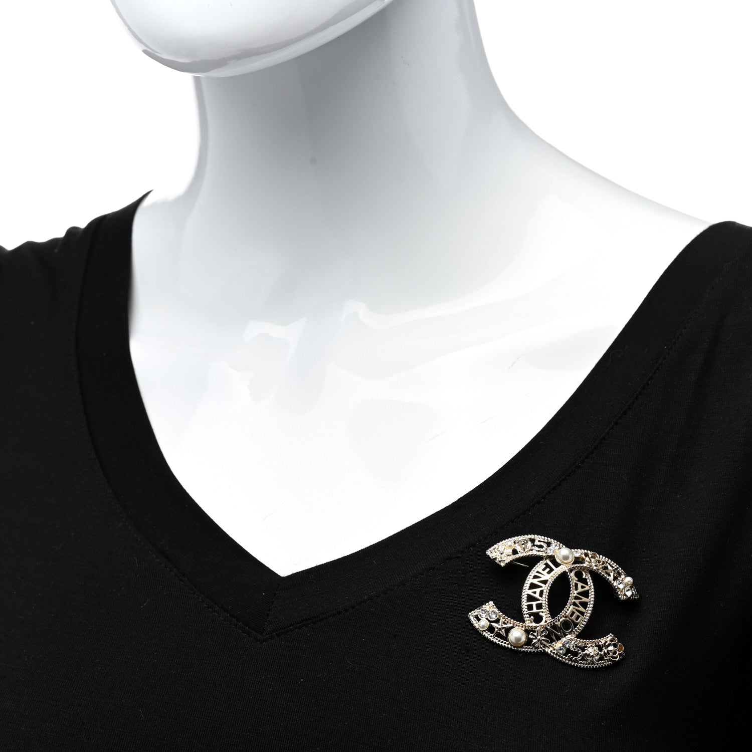 Chanel Crystal Pearl Chanel Charms CC Logo Brooch Gold 2 of 5