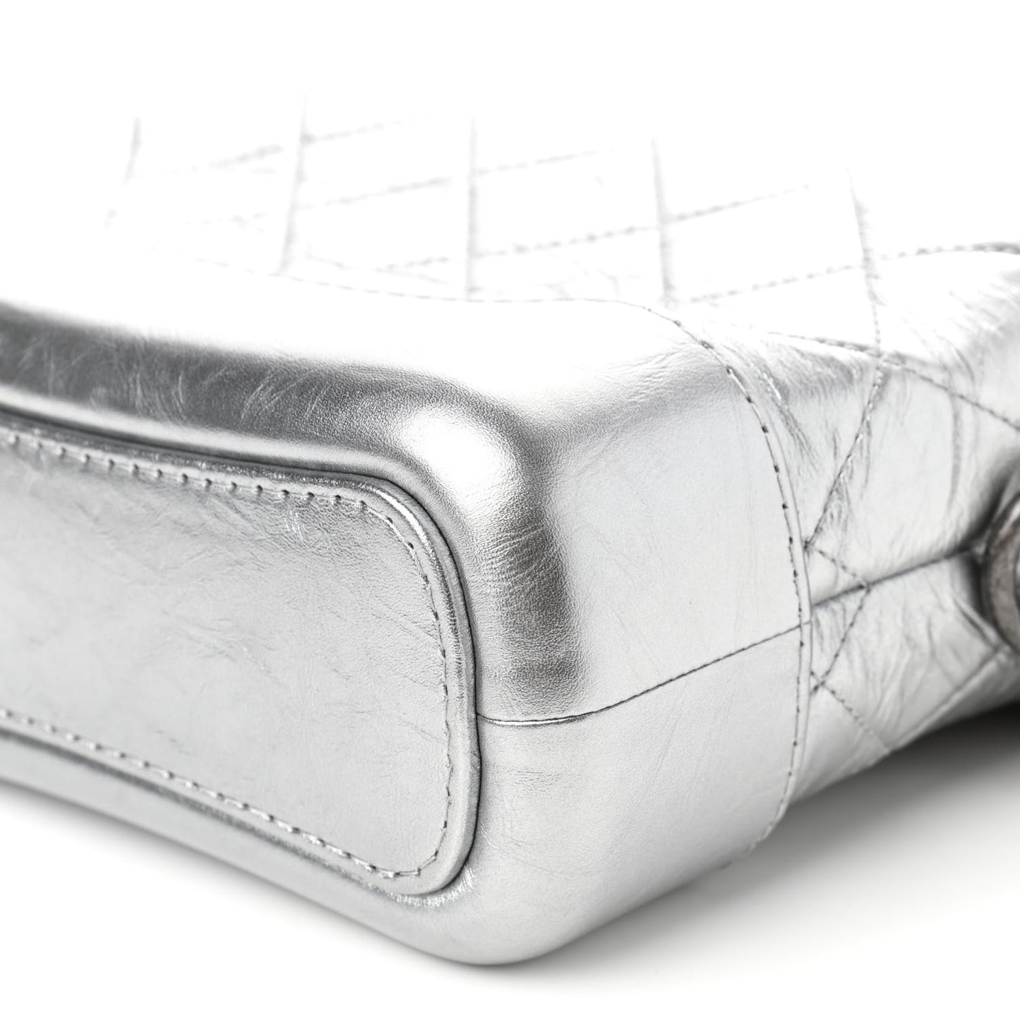 Metallic Aged Calfskin Quilted Small Gabrielle Hobo Silver