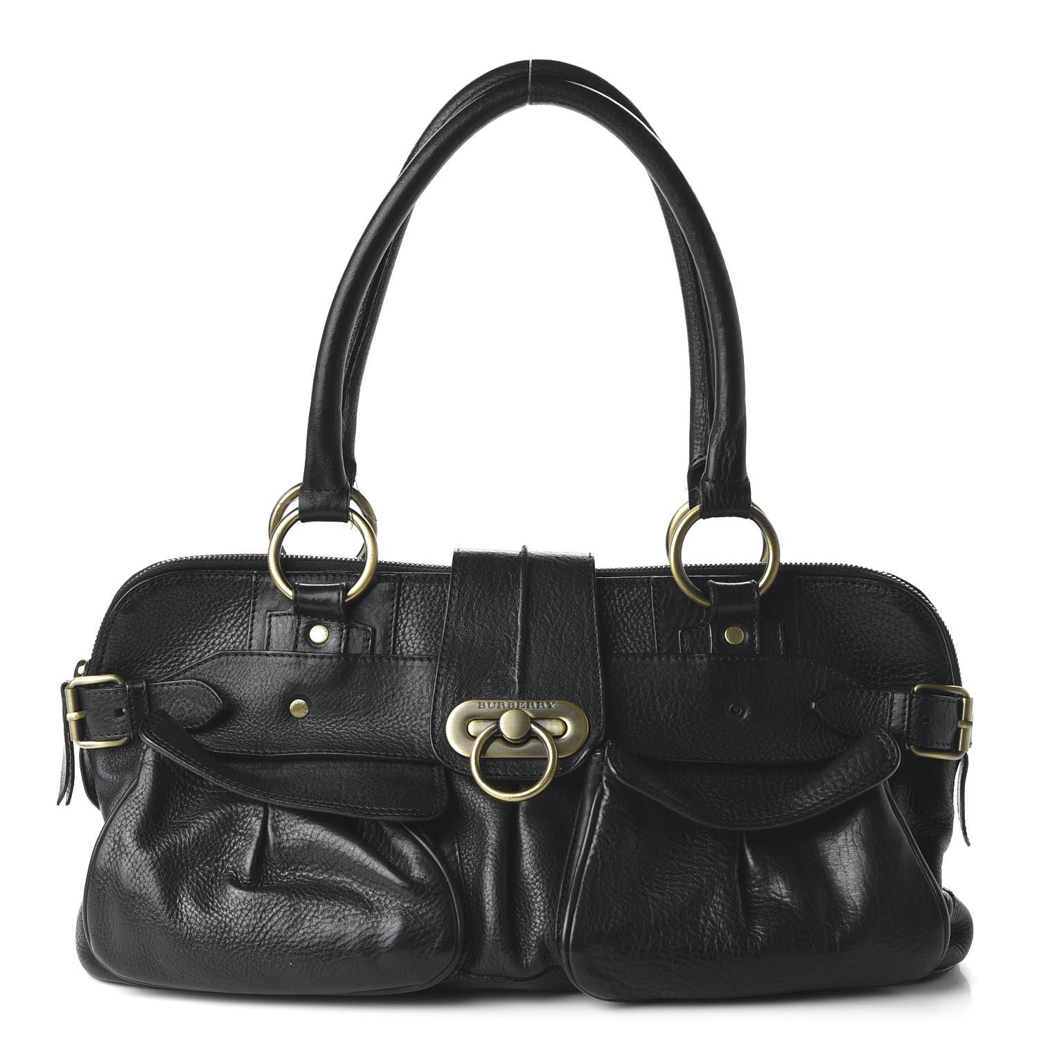 Burberry Calfskin Two Front Pocket Satchel Bag Black 1 of 10