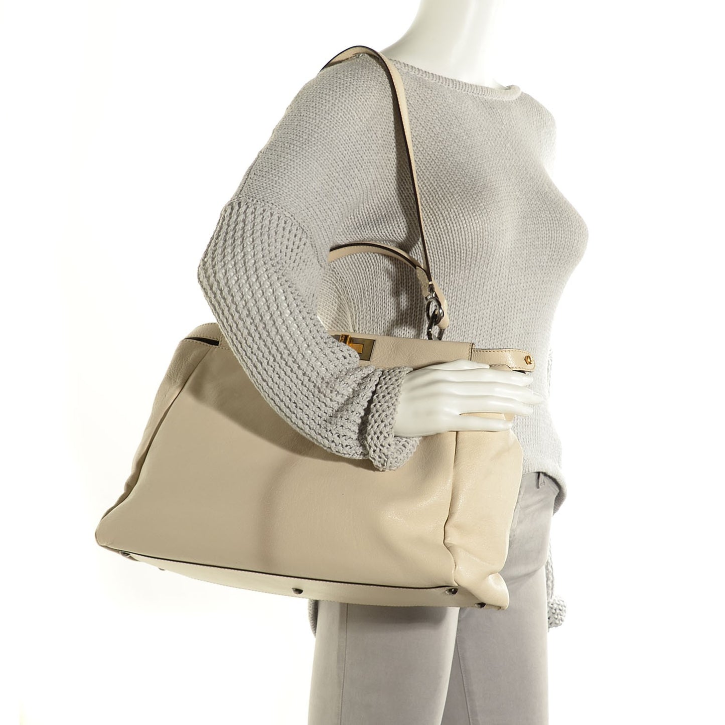 Goatskin Elaphe Large Peekaboo Iconic Satchel Latte Natural