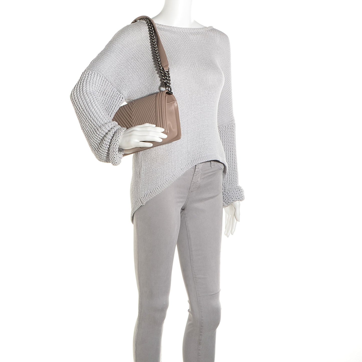 Calfskin Chevron Medium Boy Flap Taupe