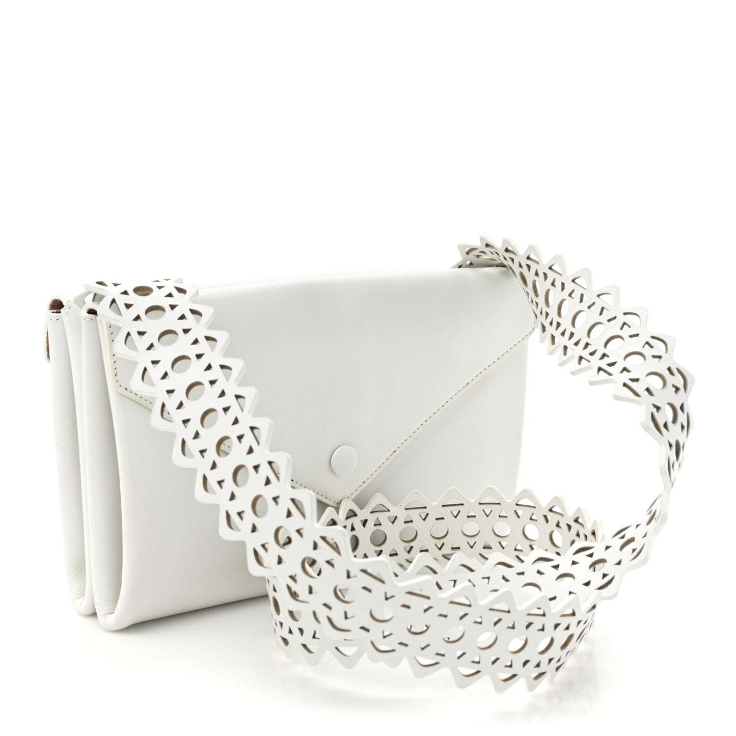 Calfskin Laser Cut Oum Double Envelope Clutch Crossbody White