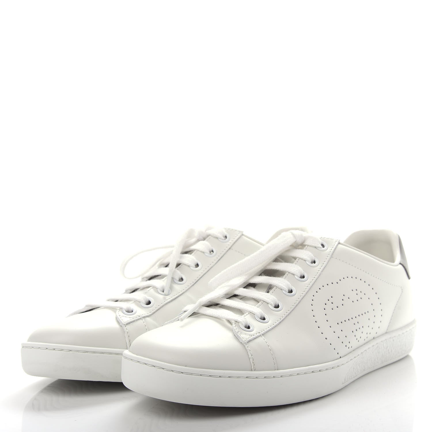 Gucci Calfskin Interlocking G Perforated Womens Ace Sneakers 39 White Grey Sky 3 of 11