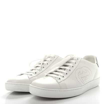 Gucci Calfskin Interlocking G Perforated Womens Ace Sneakers 39 White Grey Sky 3 of 11