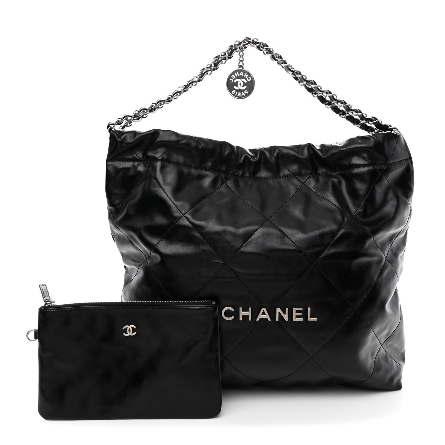 Shiny Calfskin Quilted Chanel 22 Black