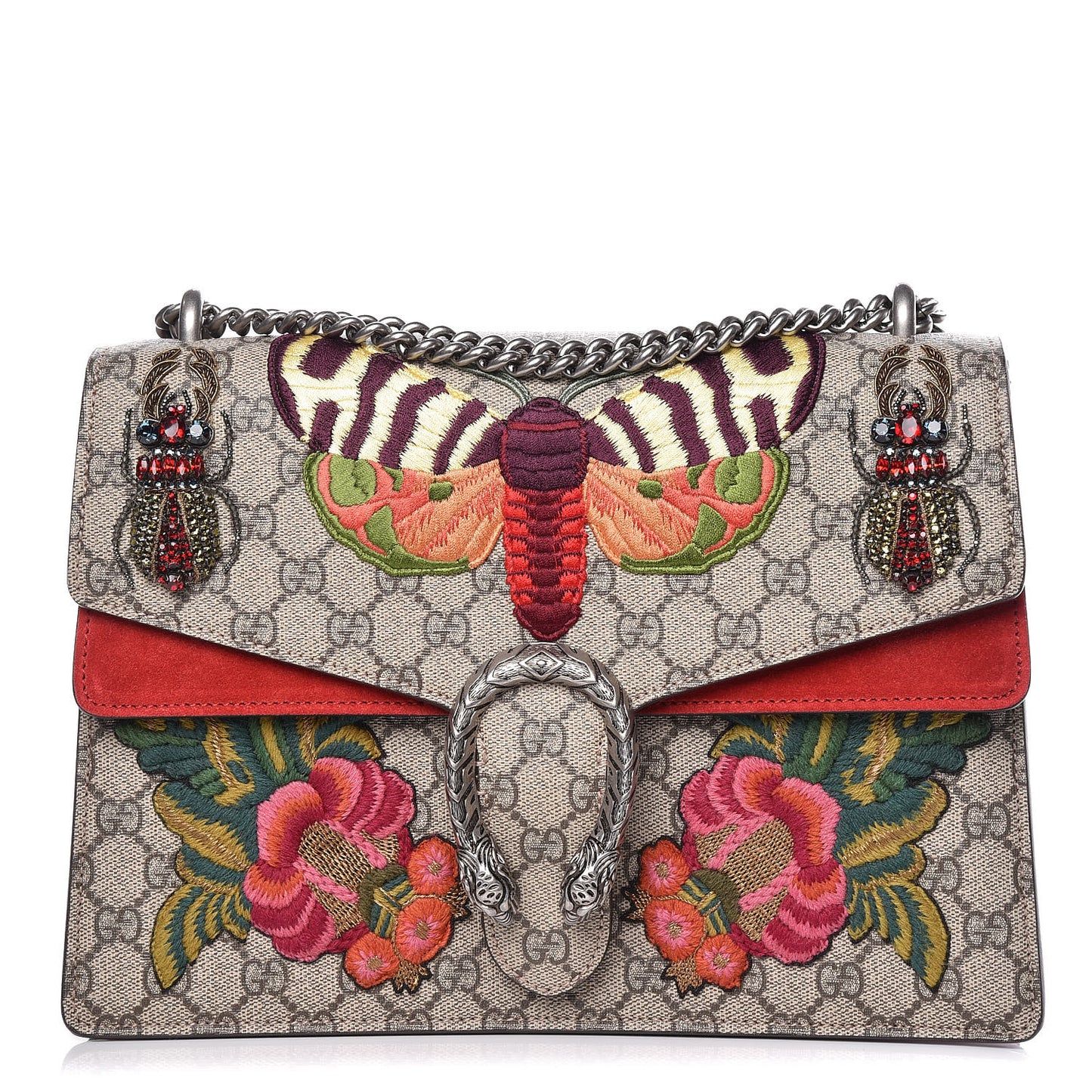 GG Supreme Monogram Embroidered Medium Dionysus Shoulder Bag Beige Hibiscus