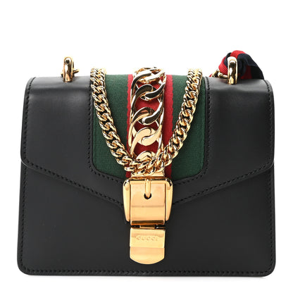 Gucci Calfskin Mini Sylvie Chain Shoulder Bag Black 1 of 10