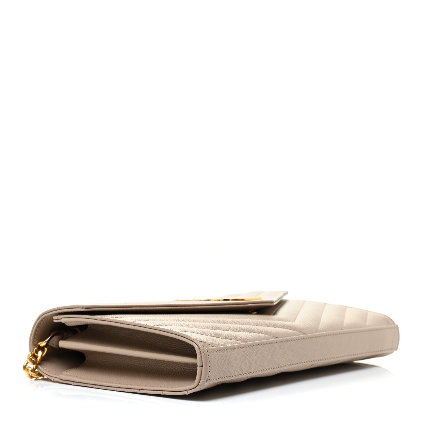 Grain De Poudre Matelasse Chevron Monogram Chain Wallet Dark Beige
