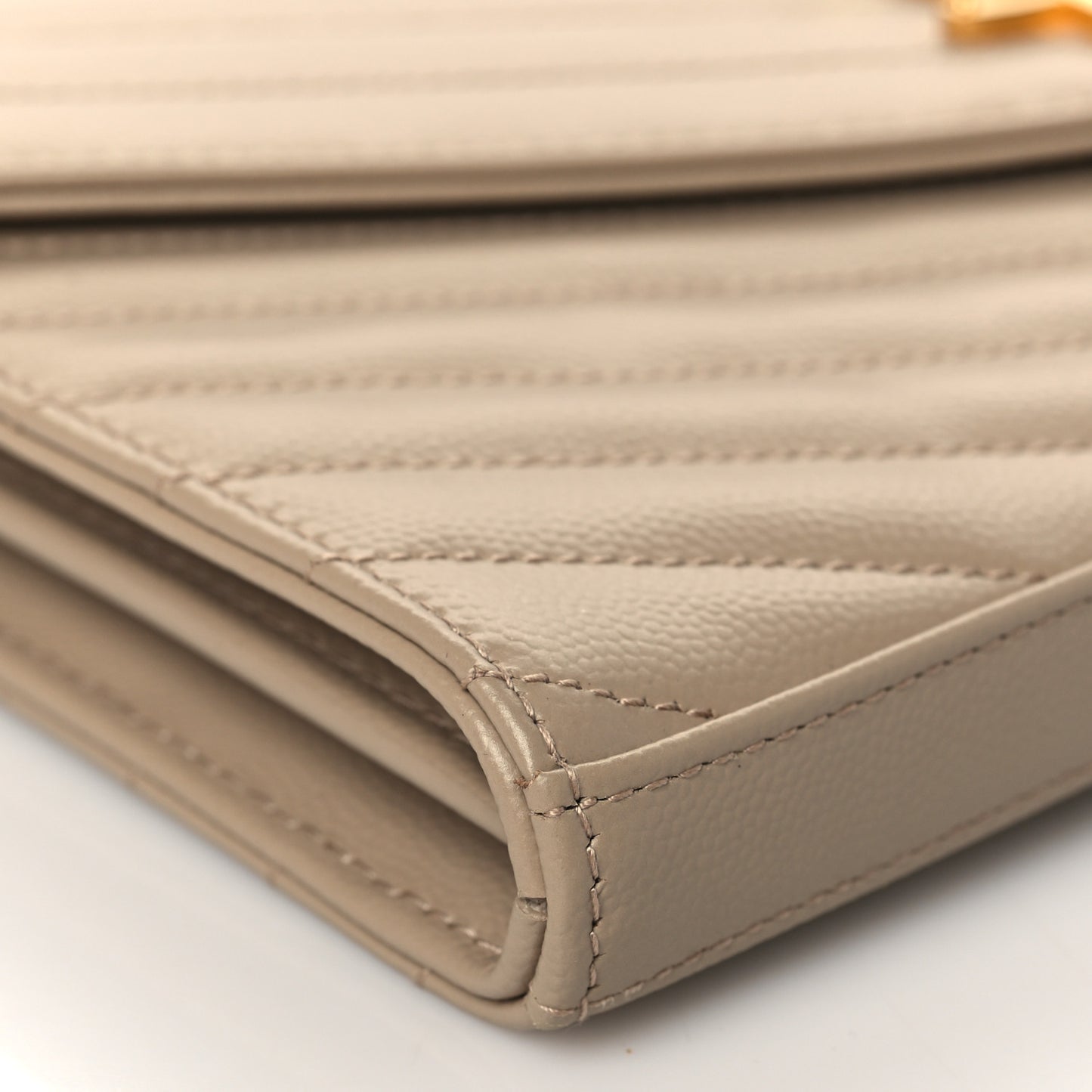Grain De Poudre Matelasse Chevron Monogram Chain Wallet Dark Beige
