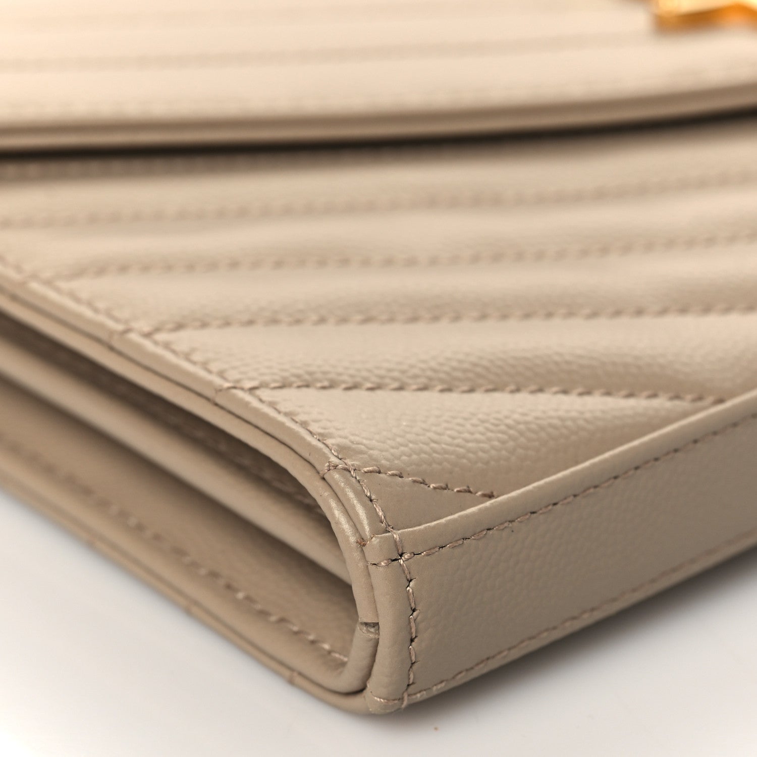 Saint Laurent Grain De Poudre Matelasse Chevron Monogram Chain Wallet Dark Beige 9 of 11