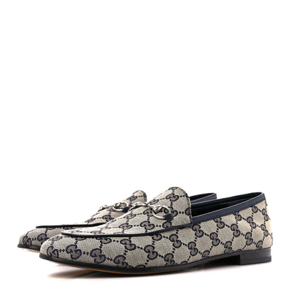 Gucci Monogram Malaga Kid Horsebit Womens Jordaan Loafers 42 Beige Blue 3 of 9