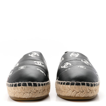 Chanel Lambskin Printed CC Espadrilles 39 Black White 3 of 11