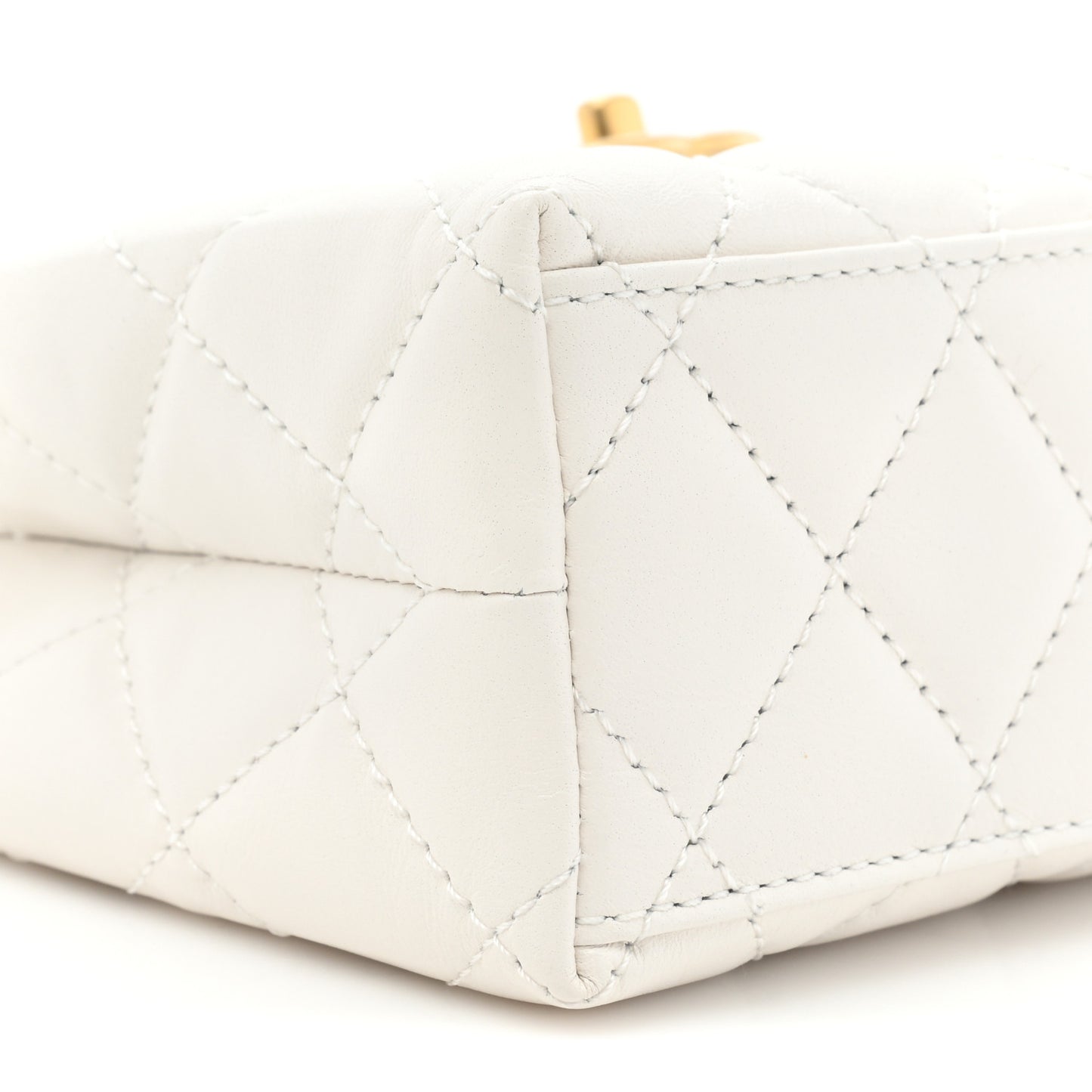 Shiny Aged Calfskin Quilted Nano Kelly Shopper White