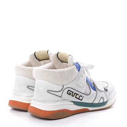 Gucci Suede Calfskin Mesh Mens Ultrapace Mid Top Sneakers 7 Silver Blue White 4 of 7