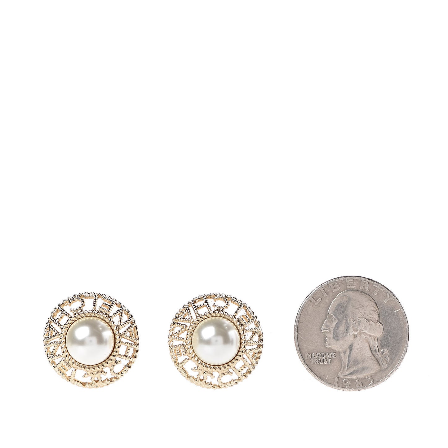 Pearl CC Round Earrings Gold