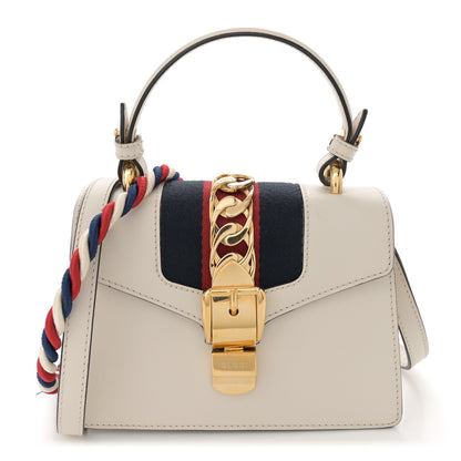 Gucci Calfskin Mini Sylvie Top Handle Bag White 1 of 14