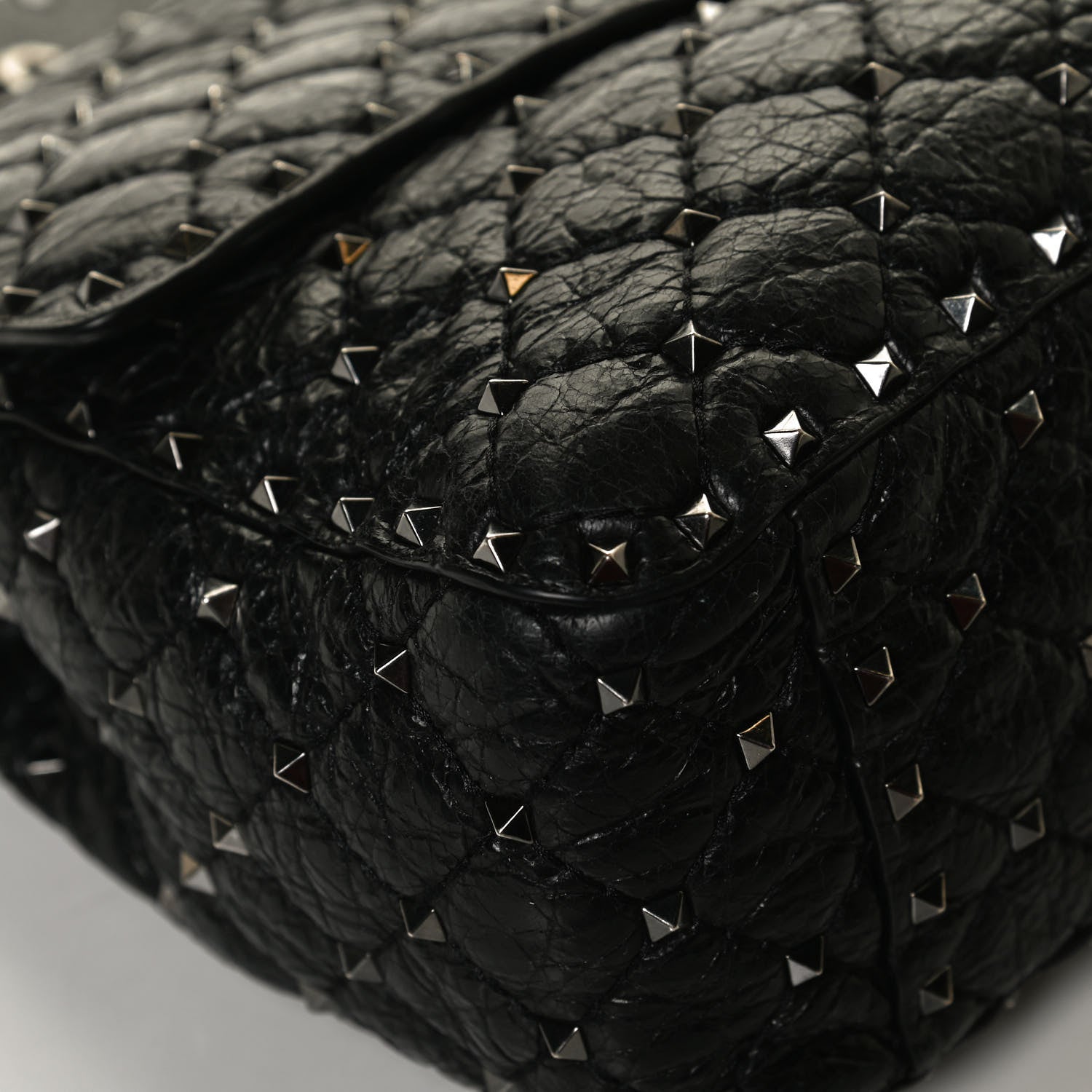 Valentino Garavani Craquele Nappa Large Rockstud Spike Shoulder Bag Black 11 of 12