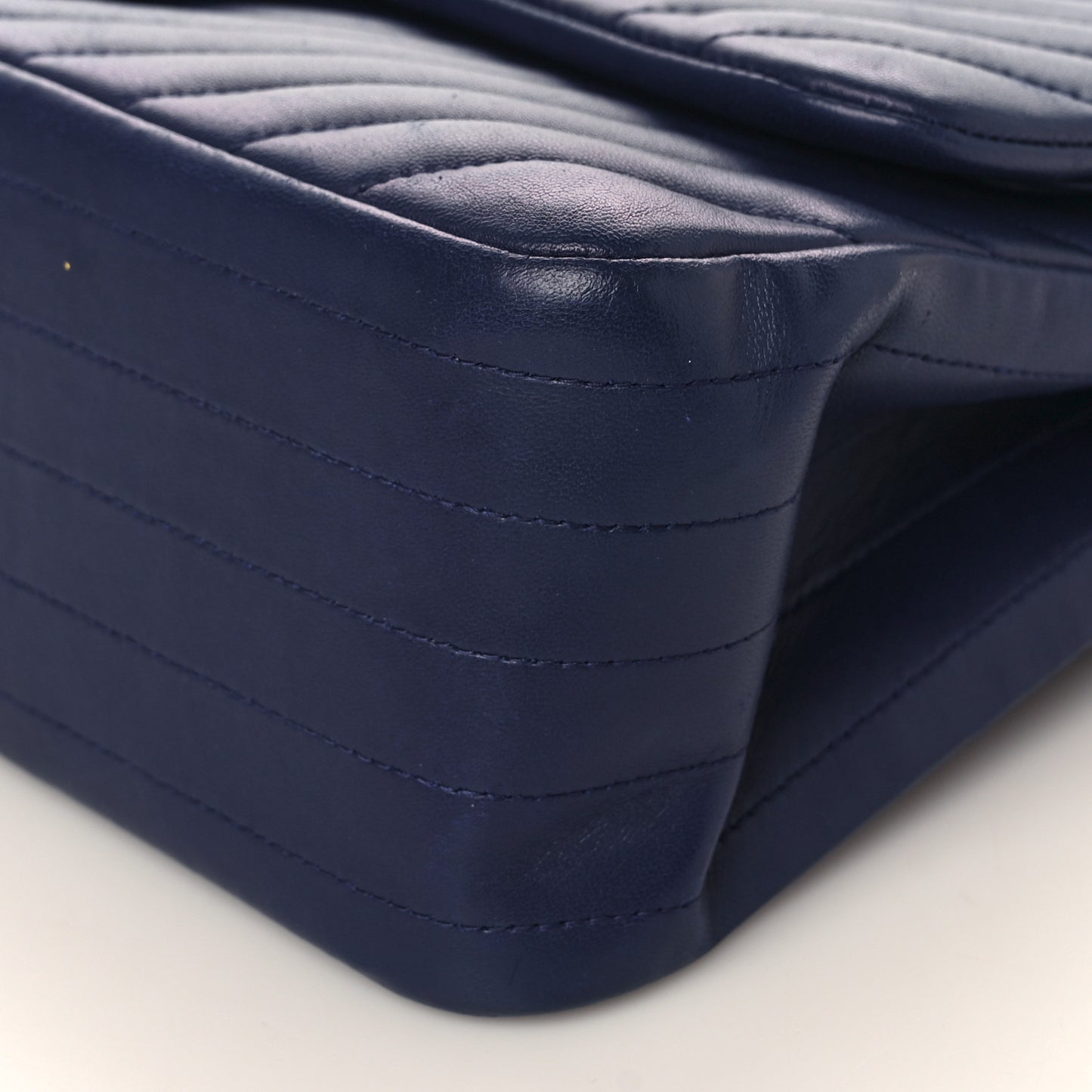 Lambskin Chevron Quilted Jumbo Double Flap Navy Blue