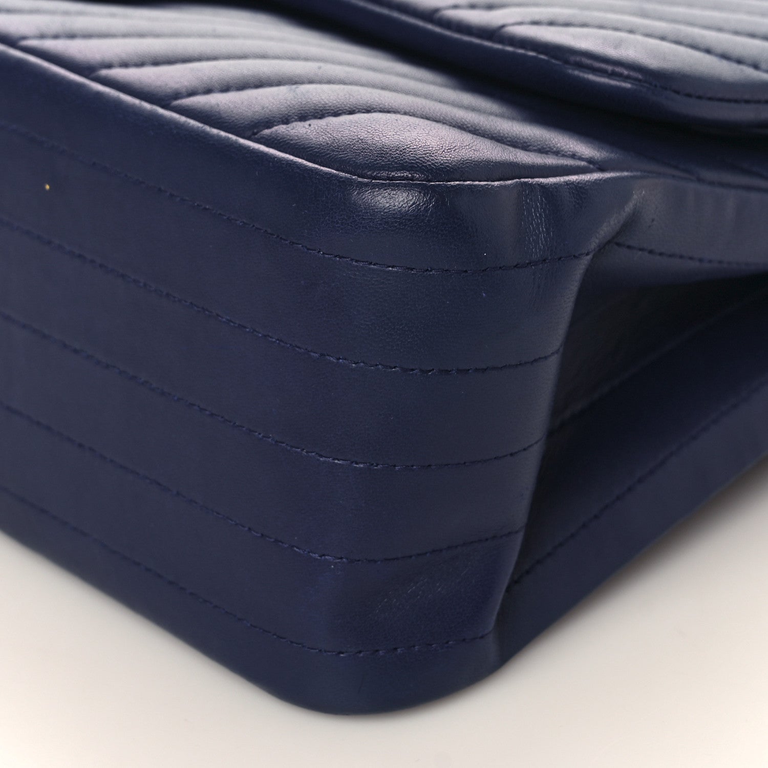 Chanel Lambskin Chevron Quilted Jumbo Double Flap Navy Blue 8 of 8