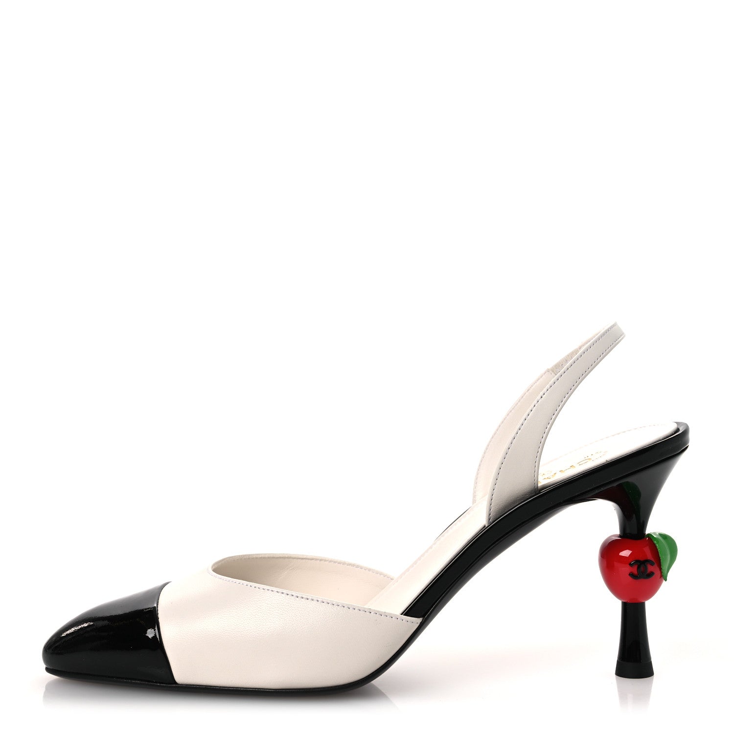 Chanel Lambskin Patent Calfskin Cap Toe CC Apple Slingback Pumps 40 White Black 1 of 11