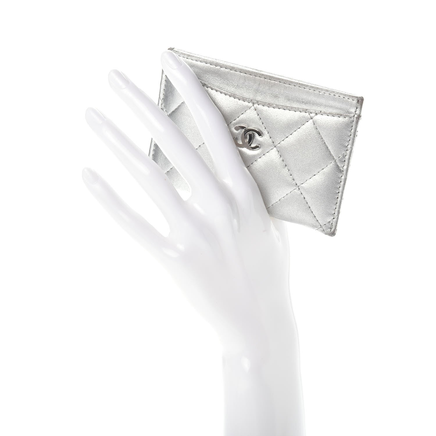 Chanel Metallic Lambskin Quilted CC Card Holder Silver 2 of 8