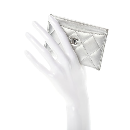 Chanel Metallic Lambskin Quilted CC Card Holder Silver 2 of 8