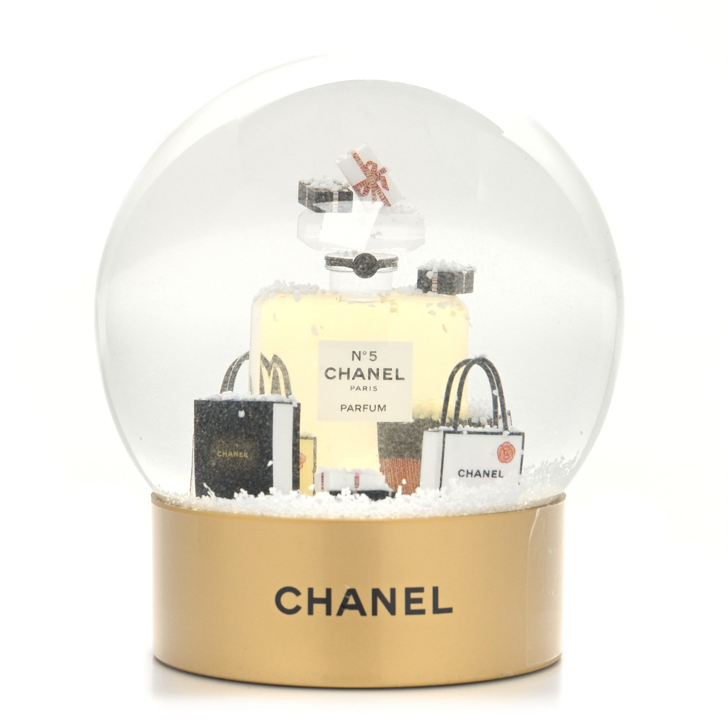 Chanel Glass N°5 Perfume Bottle Snow Globe Gold 1 of 9