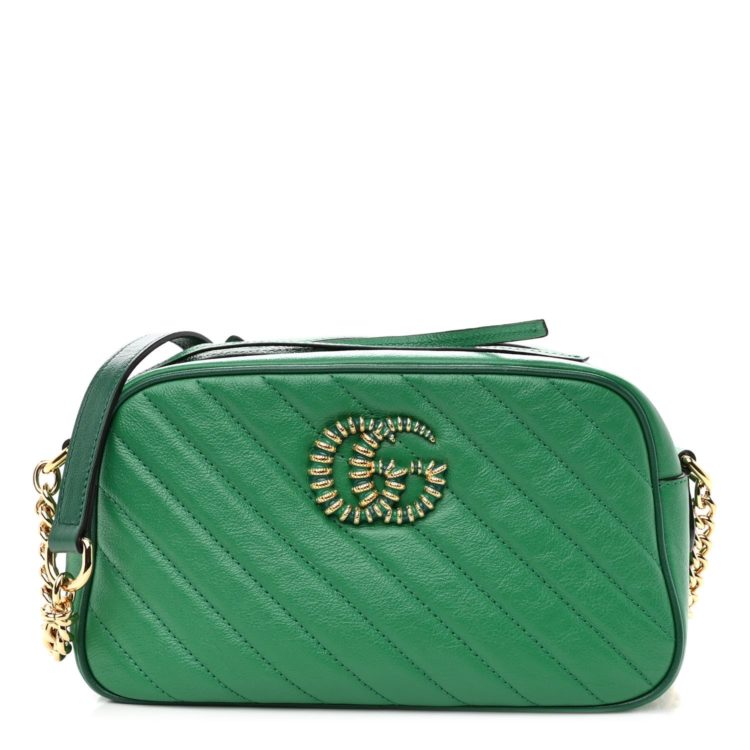 Gucci Azalea Calfskin Enamel Matelasse Diagonal Small Torchon GG Marmont Chain Shoulder Bag New Shamarock Emerald 1 of 10