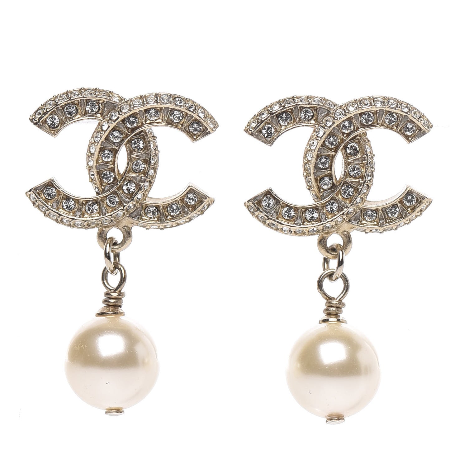 Crystal Pearl CC Drop Earrings Gold