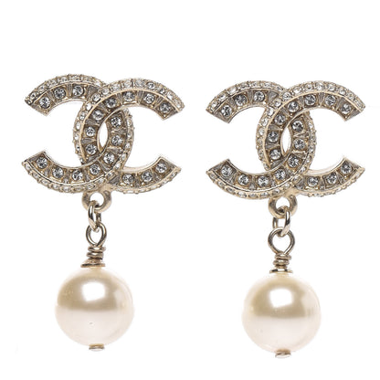 Chanel Crystal Pearl CC Drop Earrings Gold 1 of 5