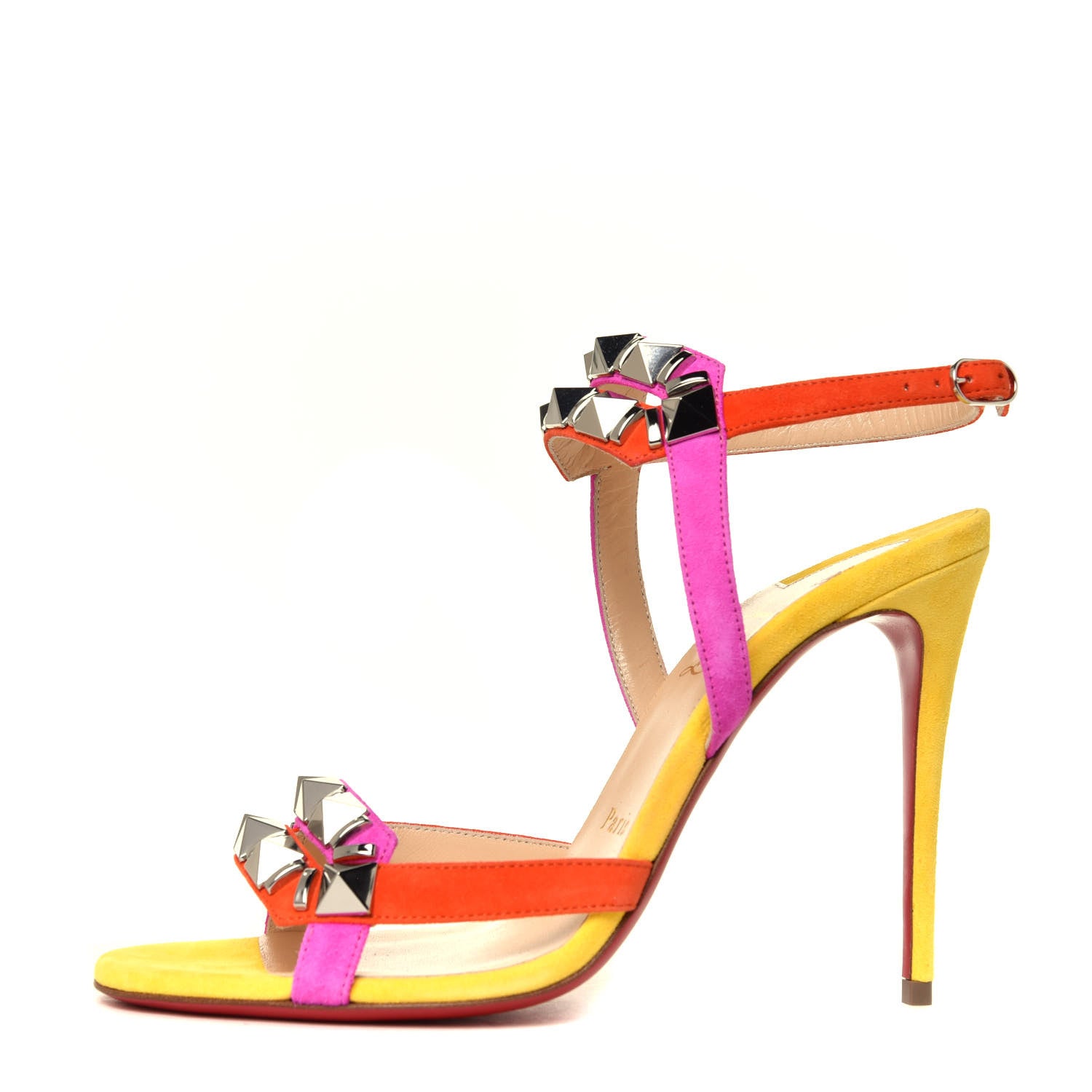 Christian Louboutin Suede Calfskin Studded Galerietta 100 Sandals 37 Version Multicolor 1 of 12
