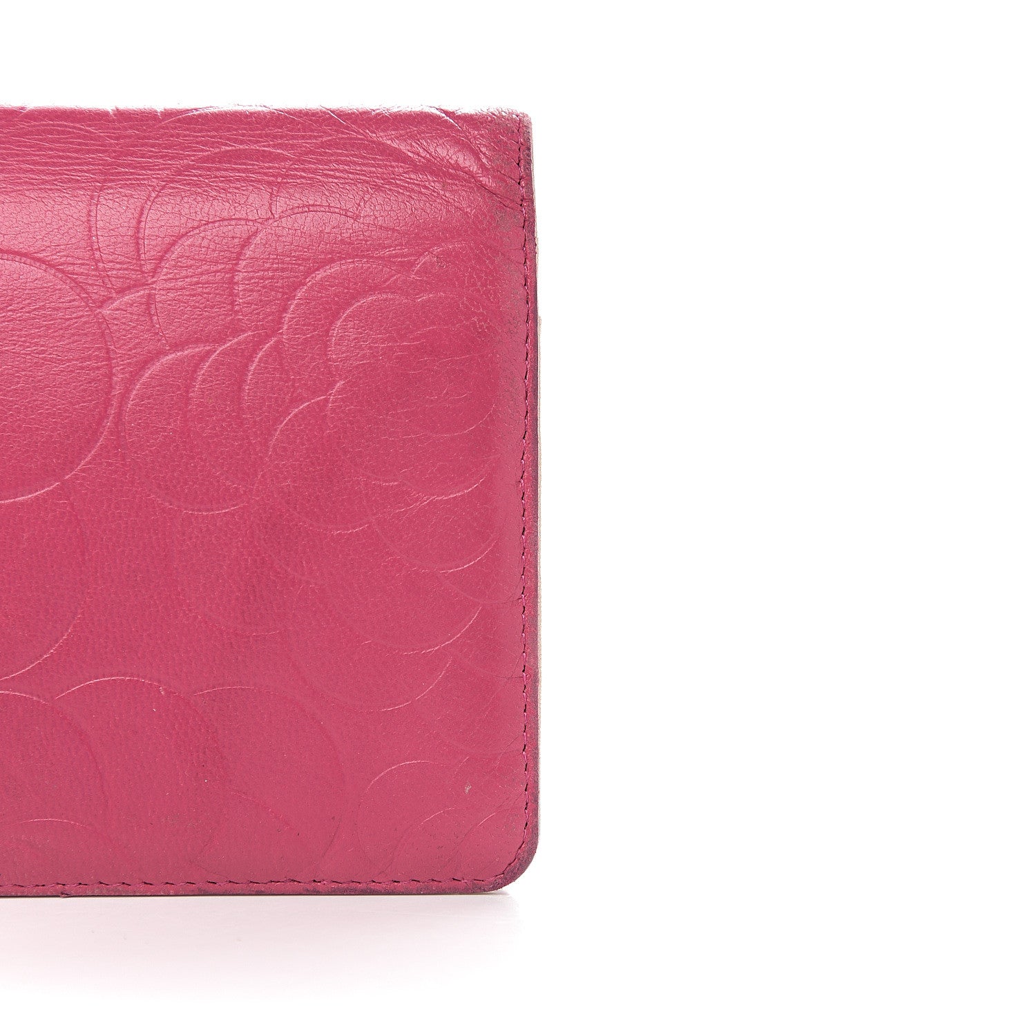 Chanel Lambskin Camellia Embossed Yen Wallet Fuchsia 11 of 13