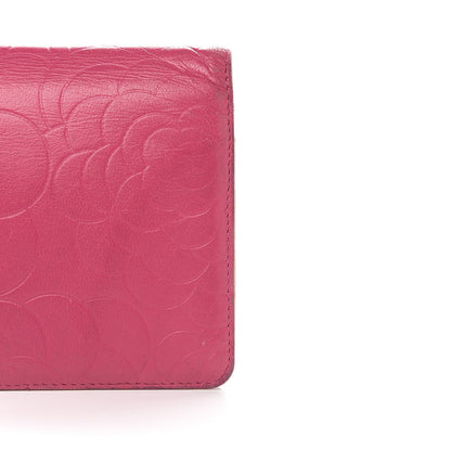 Chanel Lambskin Camellia Embossed Yen Wallet Fuchsia 11 of 13